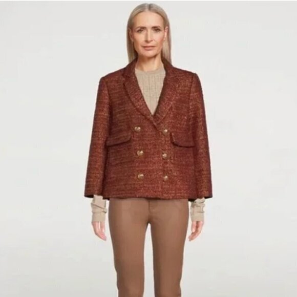 Smythe Orange Metallic Wool Tweed Blazer Size 6 - Picture 2 of 10